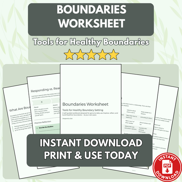 Boundaries Worksheet — Self-Guided Workbook for Healthy Boundary Setting | 10-Page Digital Download | Printable PDF