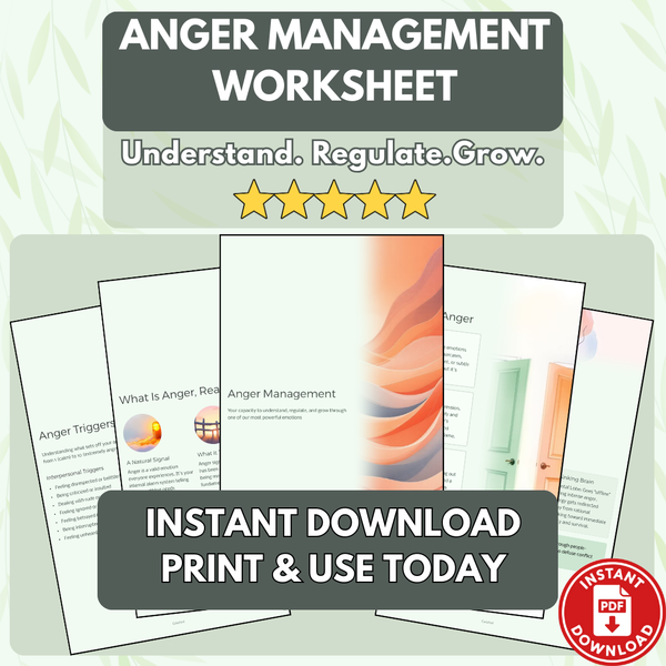 Anger Management Workbook | 14-Page Printable PDF Worksheet Bundle | Emotional Regulation | Daily Check-In | Digital Download