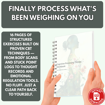Cognitive Processing Therapy Workbook — A Self-Guided Path to Healing | 15+ Printable Worksheets for Stress, Emotional Regulation & Daily Mental Wellness